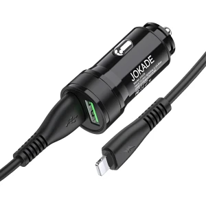 Автомобильное зарядное устройство jokade 2*usb-a с кабелем usb-a to lightning 3.4a jh010, черное Thumbnail 2