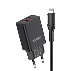 Сетевое зарядное устройство jokade с кабелем usb-a на lightning, двойной порт jb024 3a, черное