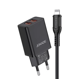 Jokade Wall Charger with Cable USB-A to Lightning Dual Port JB024 3A, Black Thumbnail 1