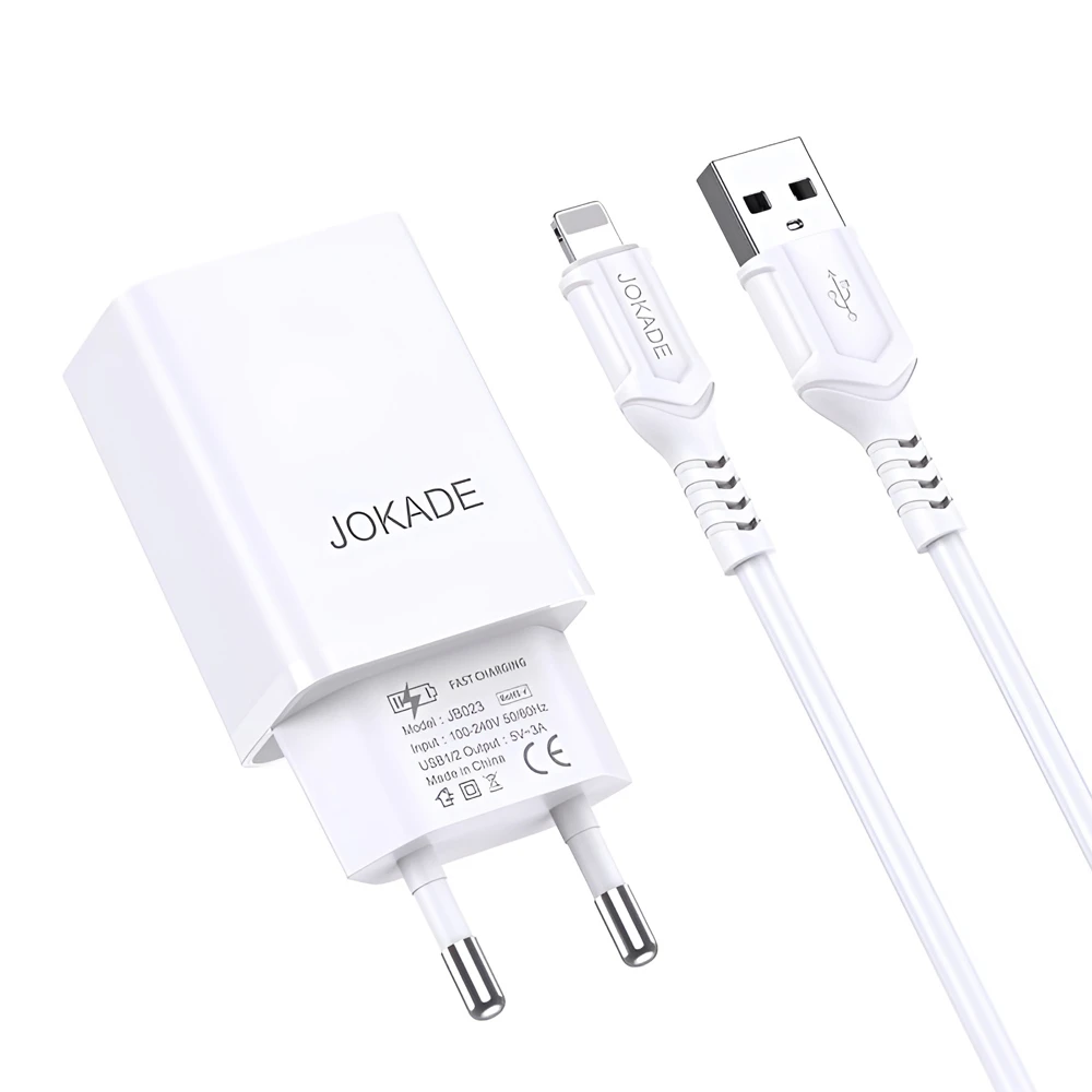 Сетевое зарядное устройство jokade с кабелем usb-a на lightning, двойной порт jb024 3a, белое 2