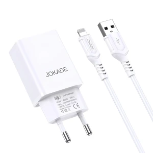 Сетевое зарядное устройство jokade с кабелем usb-a на lightning, двойной порт jb024 3a, белое Thumbnail 2