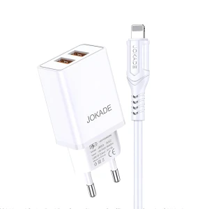 Сетевое зарядное устройство jokade с кабелем usb-a на lightning, двойной порт jb024 3a, белое