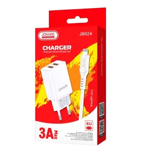 Сетевое зарядное устройство jokade с кабелем usb-a на lightning, двойной порт jb024 3a, белое Thumbnail 3