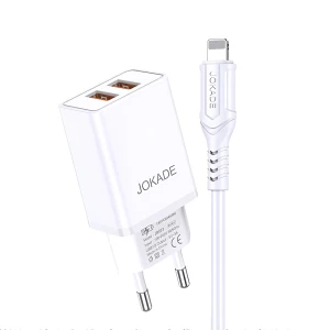 Jokade Wall Charger with Cable USB-A to Lightning Dual Port JB024 3A, White Thumbnail 1