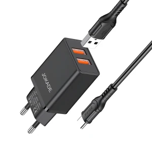 Jokade wall charger with cable usb-a to type-c dual port jb024 3a, black Thumbnail 2