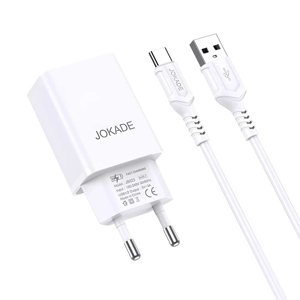 Сетевое зарядное устройство jokade с кабелем usb-a на type-c, двойной порт jb024 3a, белое 2