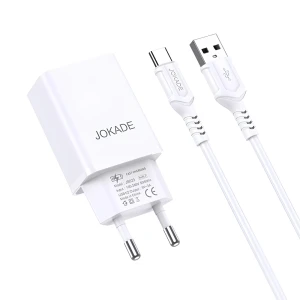 Сетевое зарядное устройство jokade с кабелем usb-a на type-c, двойной порт jb024 3a, белое Thumbnail 2