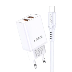 Сетевое зарядное устройство jokade с кабелем usb-a на type-c, двойной порт jb024 3a, белое