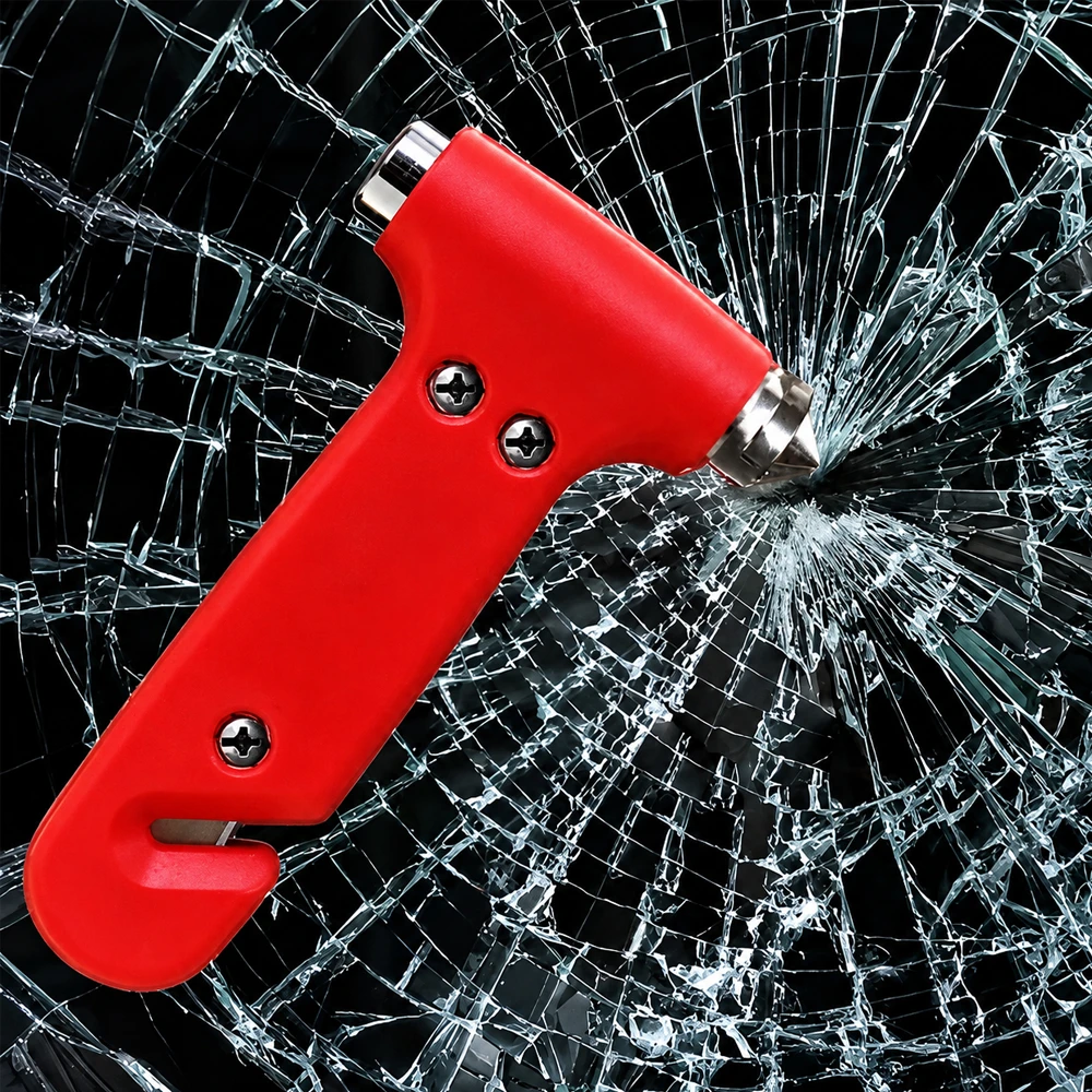 Car emergency safety escape hammer and seatbelt cutter 2 in 1, red 2