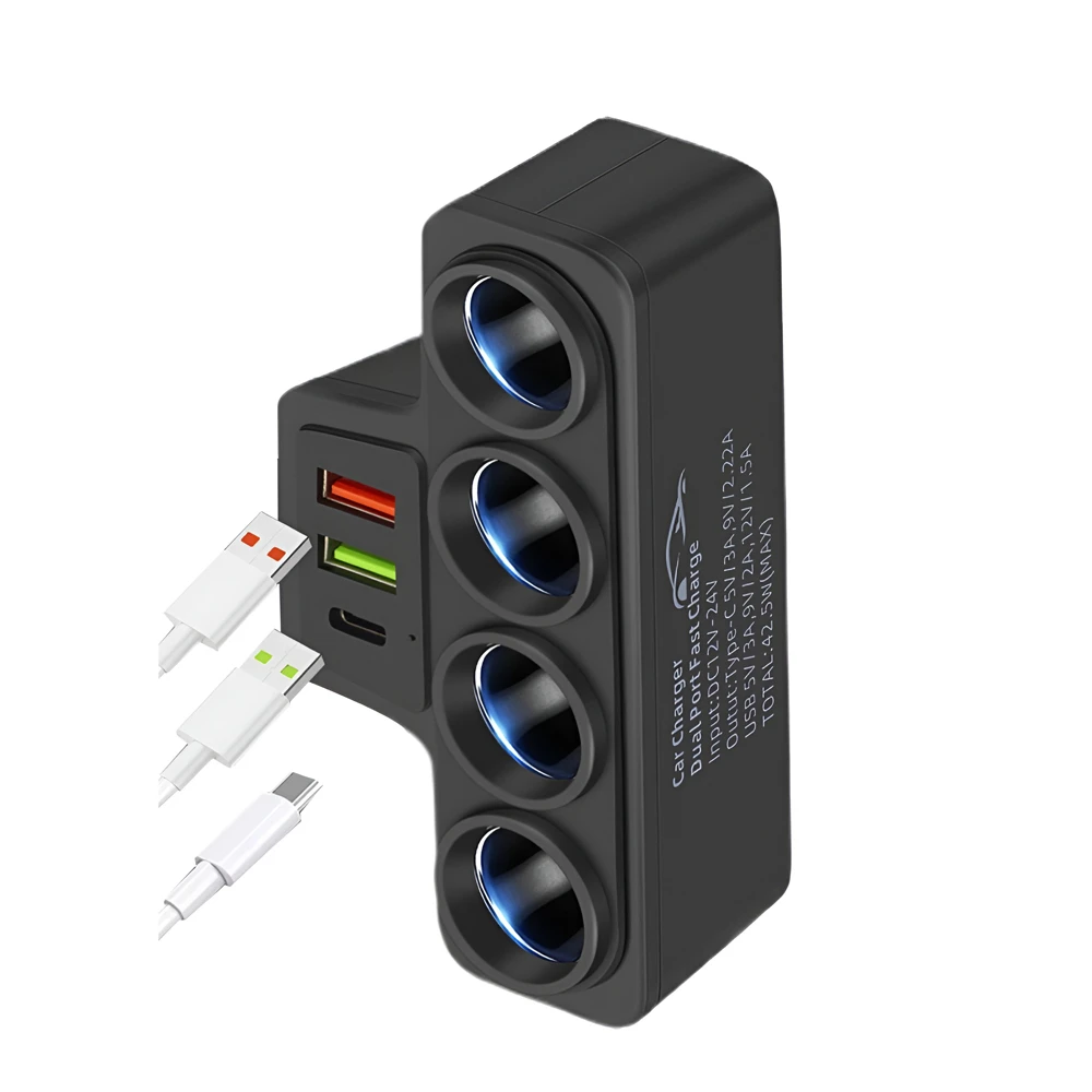 Car cigarette lighter adapter 4 sockets 120w, black 3