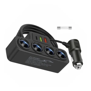 Car cigarette lighter adapter 4 sockets 120w, black Thumbnail 2