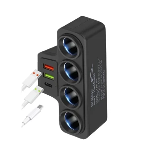 Car cigarette lighter adapter 4 sockets 120w, black Thumbnail 3