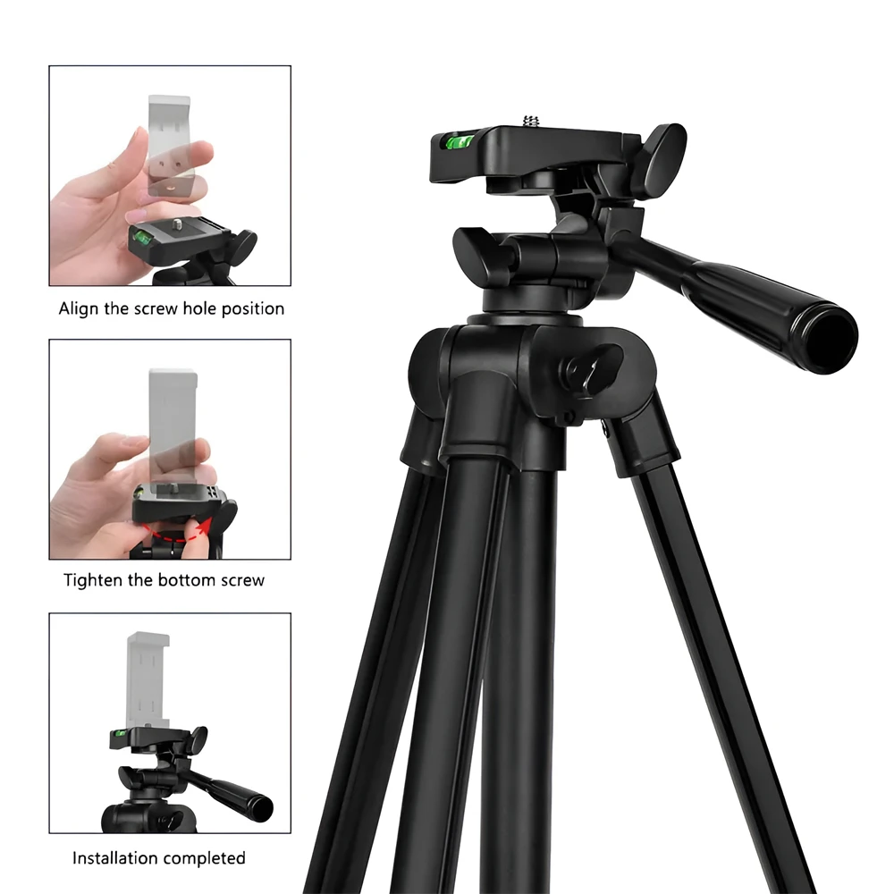 Tripod photography professional aluminum 125cm (locking knob, support smooth 360°), black f-13t 3