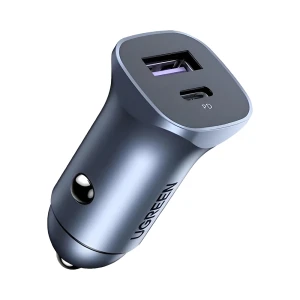 Ugreen car charger 1*usb-a+type-c aluminum 3a 30w, grey