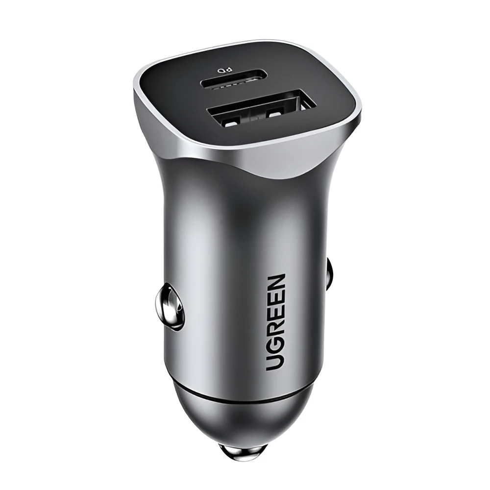 Автомобильное зарядное устройство ugreen 1*usb-a+type-c алюминиевое 3a 30w, серое 3