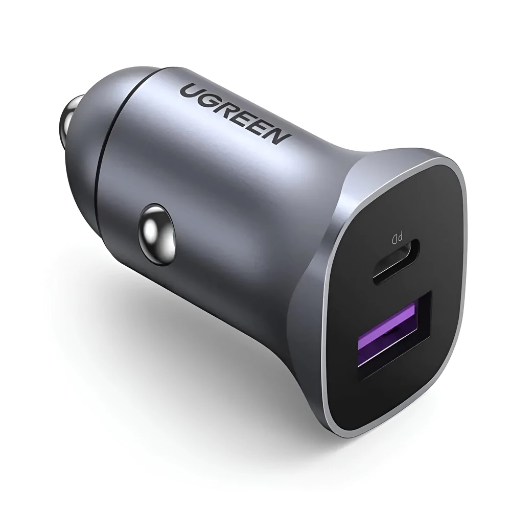 Автомобильное зарядное устройство ugreen 1*usb-a+type-c алюминиевое 3a 30w, серое 2