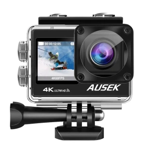 Экшн-камера ausek wifi с двойным цветным экраном, 16mp, 4k/30fps, 900mah, черная Thumbnail 1