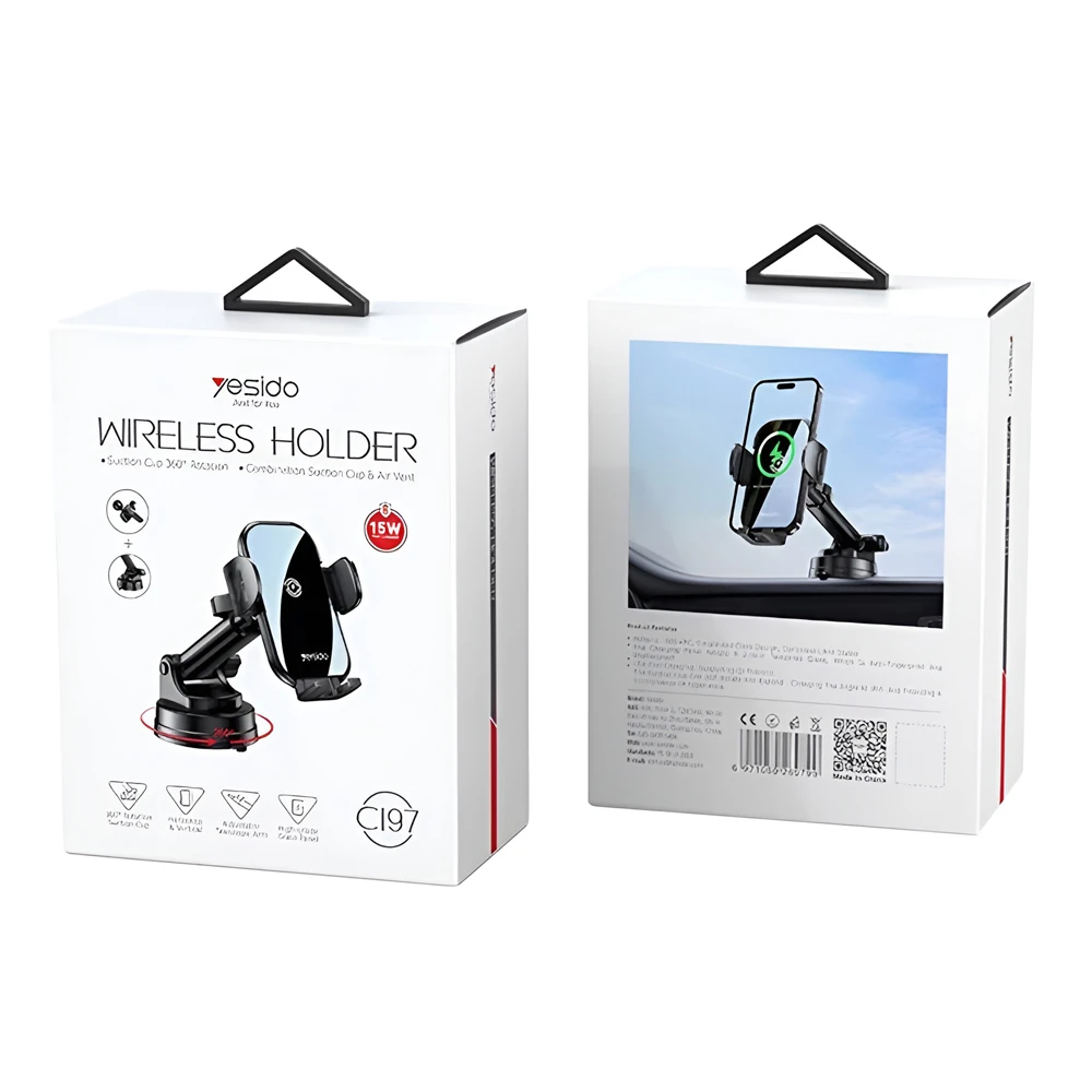 Yesido car holder wireless automatic 15w c197, black 2