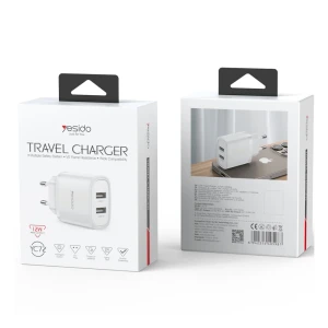 Зарядное устройство yesido wall charger 2*usb-a 24w max yc72, белое Thumbnail 2