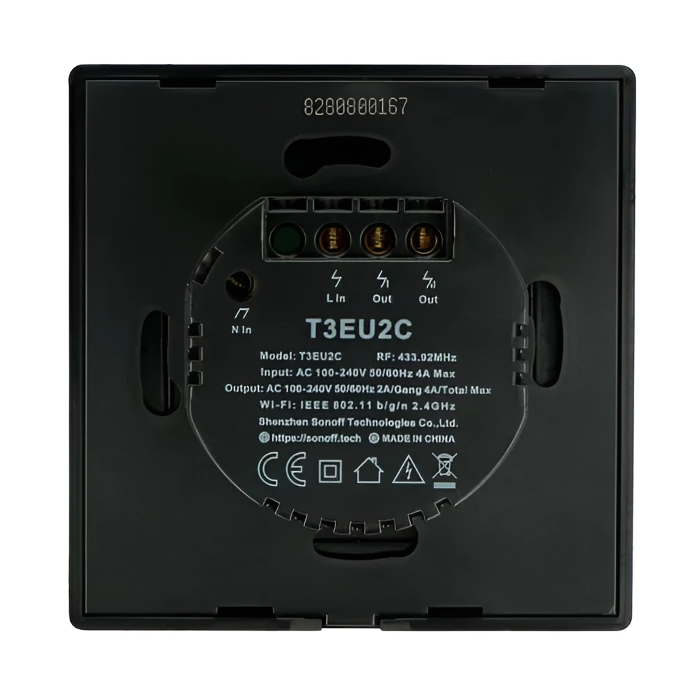 Sonoff wi-fi умный сенсорный настенный выключатель tx series 2-клавишный (нейтральный провод), черный 4