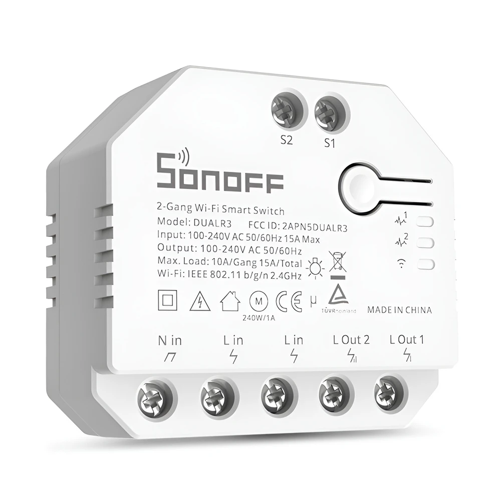 Sonoff wi-fi 2-gang smart switch dualr3 with power metering (neutral wire) 2