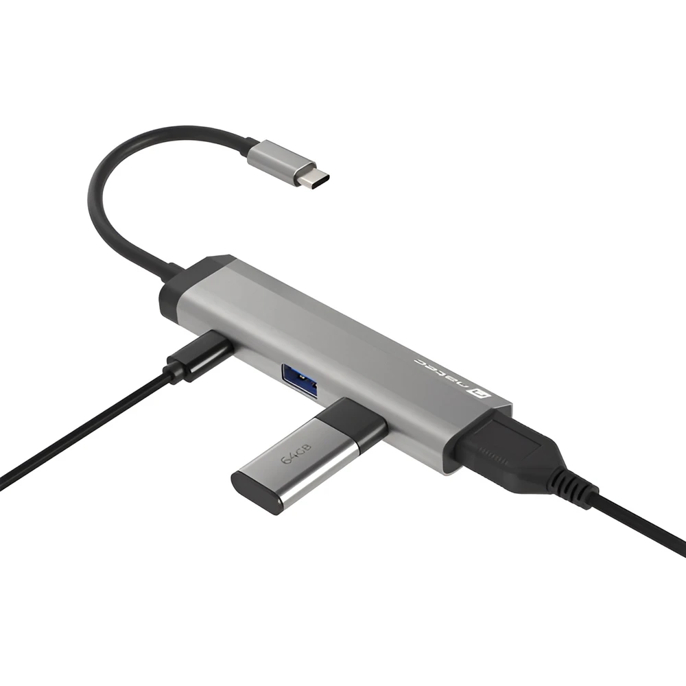 Natec fowler slim usb-c multiport adapter 4 in 1  2x usb 3.0 hub, hdmi 4k, usb-c pd 3