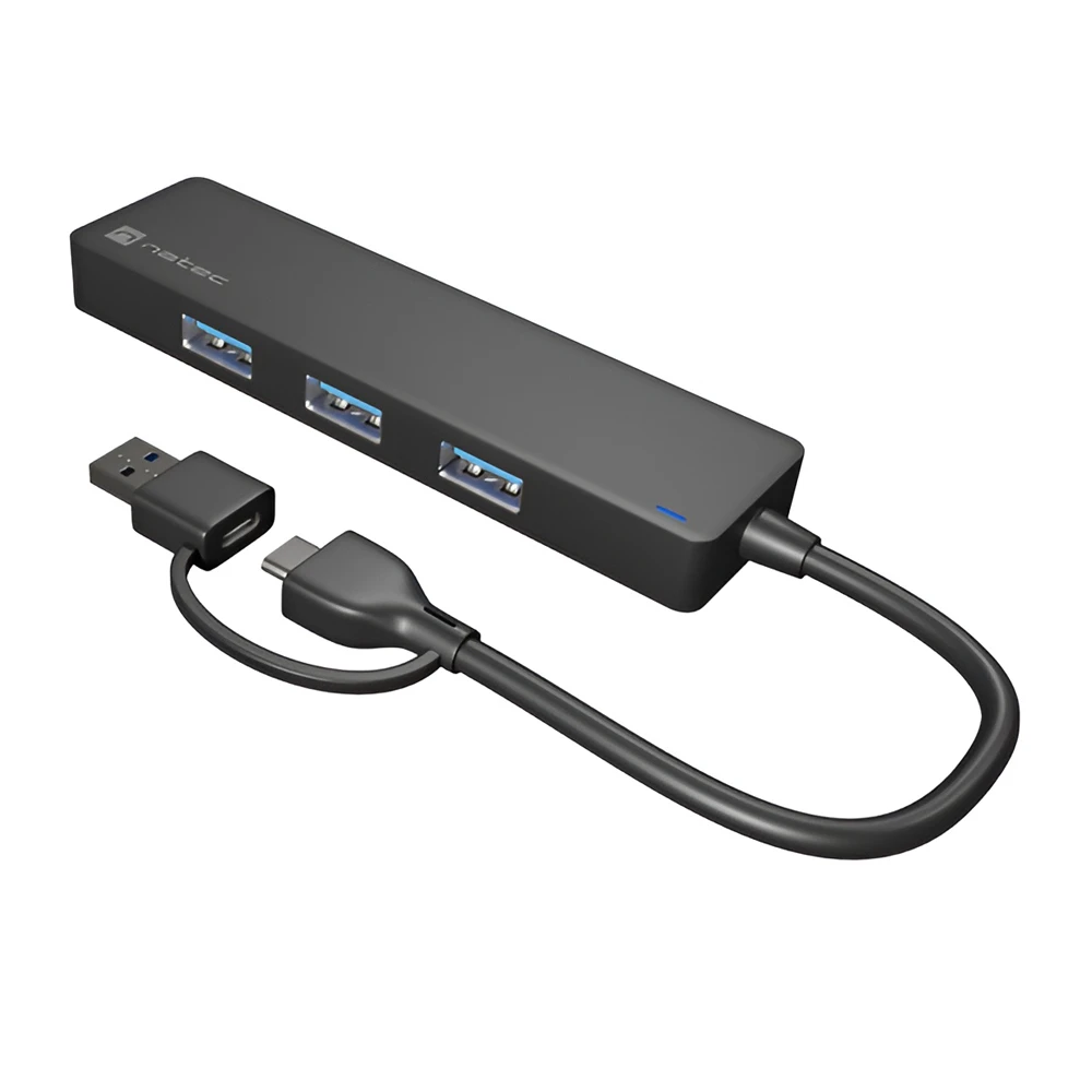 Natec mayfly 4-port black +usb-a adapter 2