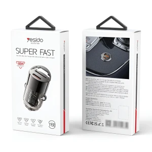 Yesido car charger dual port 1*usb-a+1*type-c 30w 2.4a, black Thumbnail 3