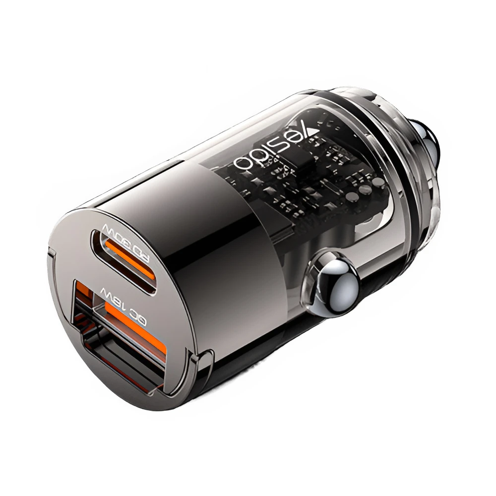 Yesido car charger dual port 1*usb-a+1*type-c 30w 2.4a, black 2