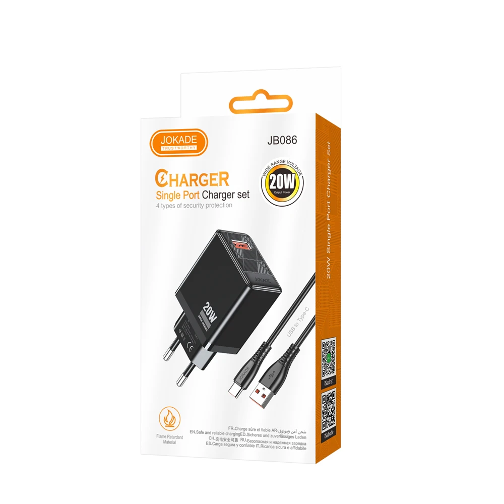Сетевое зарядное устройство jokade 1*usb-a 5a, 20w с кабелем type-c jb086, черное 2