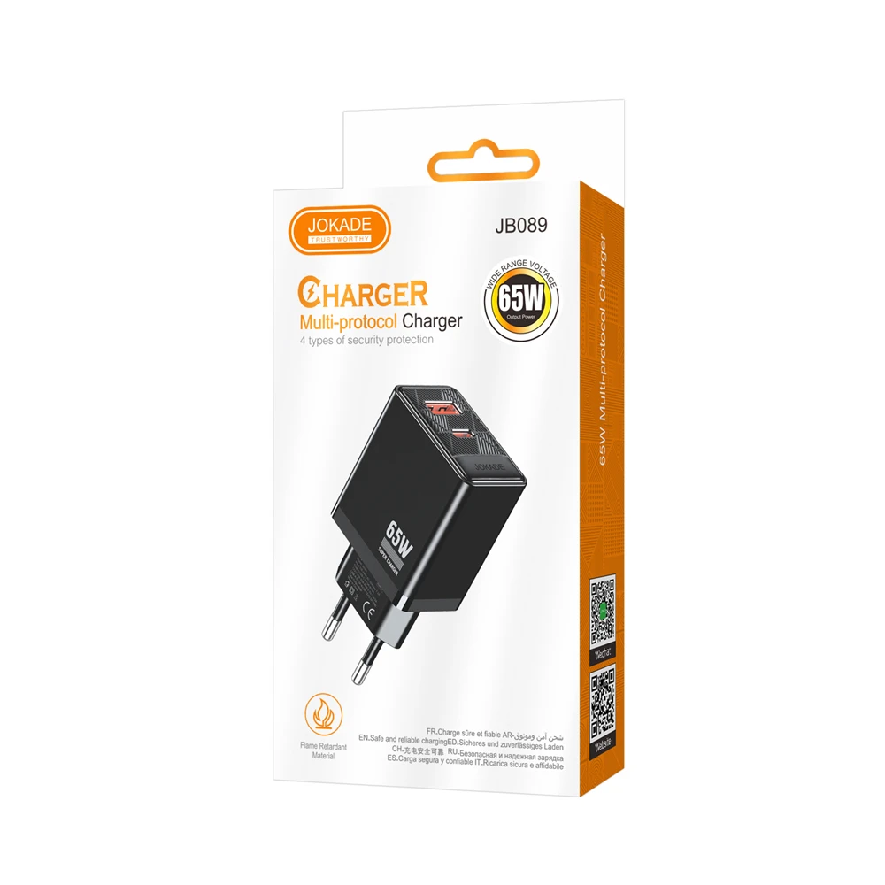 Зарядное устройство jokade wall charger 1*usb-a+1*type-c 5a, 65w jb089, черное 2