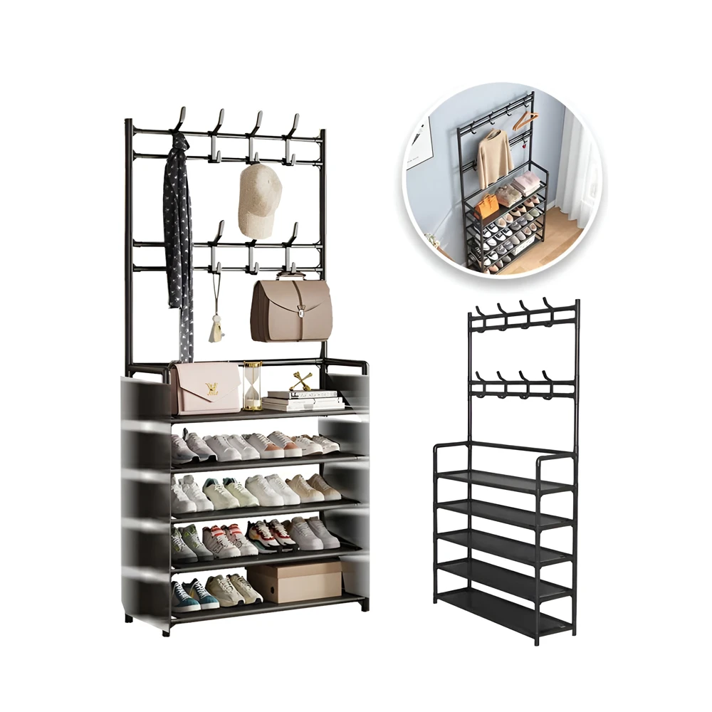 Organize your entryway with our 5-tier shoe rack and hanger, holds up to 20 pairs of shoes.(black, 5-tier) 3