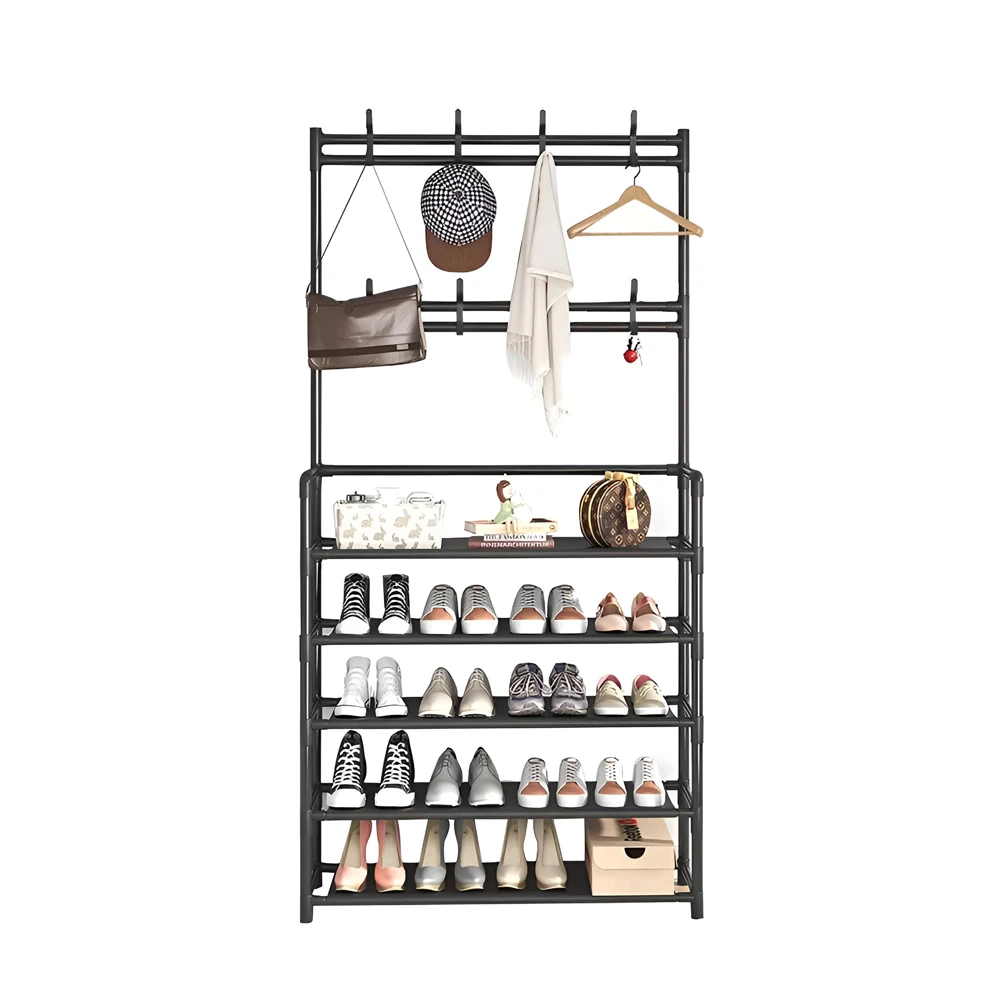 Organize your entryway with our 5-tier shoe rack and hanger, holds up to 20 pairs of shoes.(black, 5-tier) 2