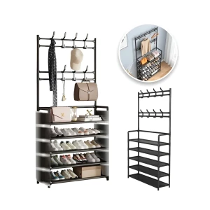 Organize your entryway with our 5-tier shoe rack and hanger, holds up to 20 pairs of shoes.(black, 5-tier) Thumbnail 3