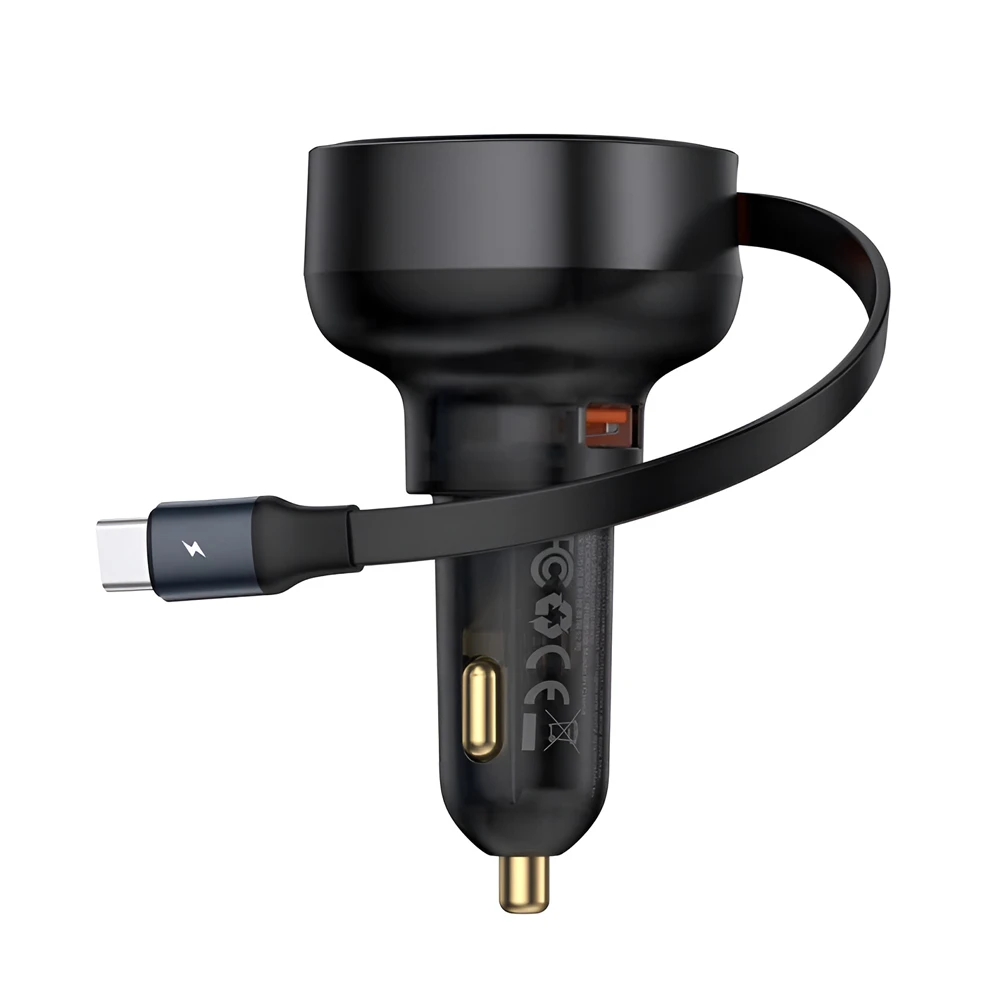 Автомобильное зарядное устройство baseus retractable enjoyment pro type-c с кабелем 60w, черное 3