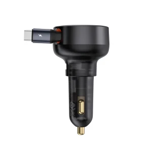 Автомобильное зарядное устройство baseus retractable enjoyment pro type-c с кабелем 60w, черное Thumbnail 2