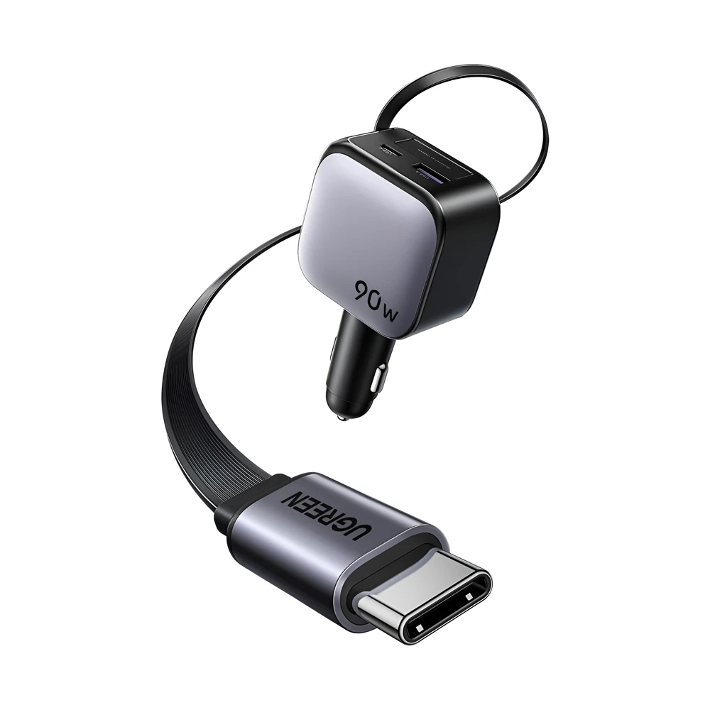 Автомобильное зарядное устройство ugreen 1*type-c+1*usb-a с выдвижным кабелем type-c, 90w, серое | ec603 2