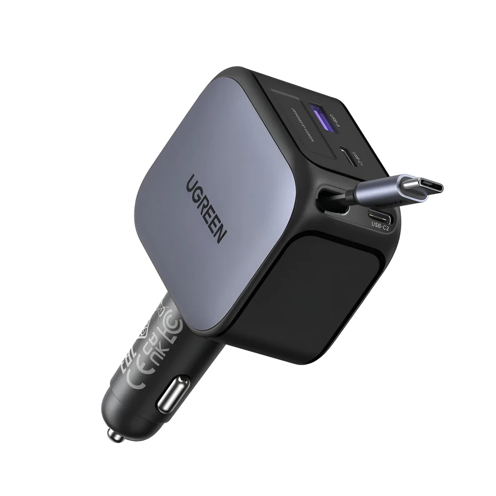 Автомобильное зарядное устройство ugreen 1*type-c+1*usb-a с type-c кабелем, выдвижное, 145w, черное | ec604 2