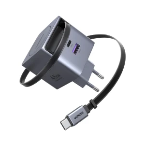 Ugreen gan quick charger 3*type-c + 1*usb-a retractable, 45w, black | x614