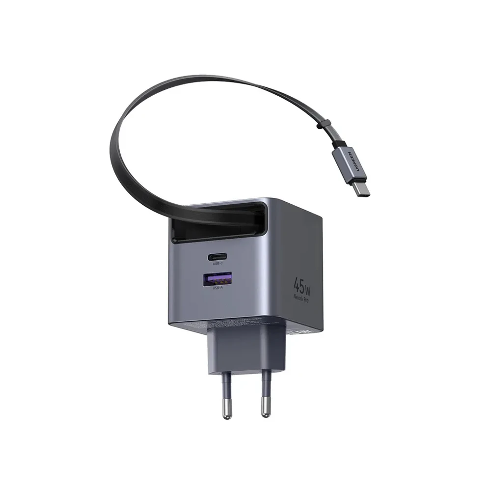Ugreen gan quick charger 3*type-c + 1*usb-a retractable, 45w, black | x614 3