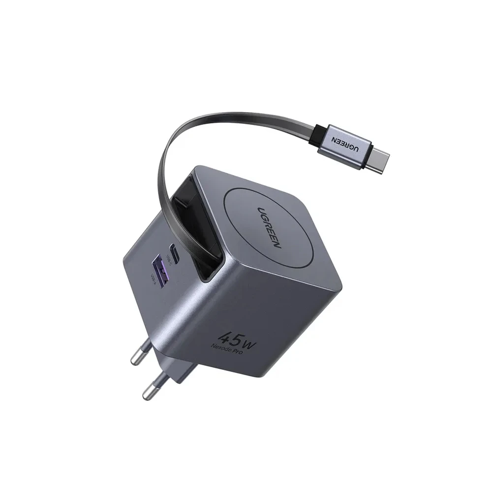 Ugreen gan quick charger 3*type-c + 1*usb-a retractable, 45w, black | x614 2