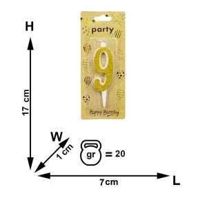 Lumânare cifra "9" pentru tort (bs00393-g9) Thumbnail 2