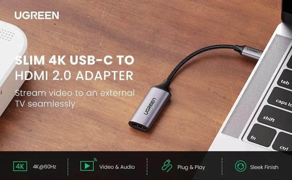Adapter ugreen cm297  type-c m to hdmi m,  hdmi standard: 2.0, resolution: 4k @ 60 hz, thunderbolt 3, aluminum + tpe 3