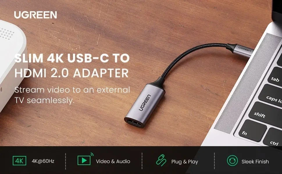Adapter ugreen cm297  type-c m to hdmi m,  hdmi standard: 2.0, resolution: 4k @ 60 hz, thunderbolt 3, aluminum + tpe 2