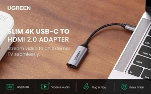 Adapter ugreen cm297  type-c m to hdmi m,  hdmi standard: 2.0, resolution: 4k @ 60 hz, thunderbolt 3, aluminum + tpe Thumbnail 2