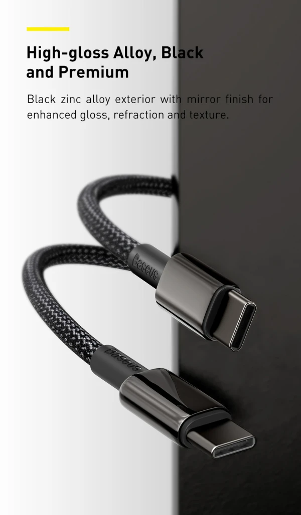 Cable type-c - type-c, braided, 100w, 2m, baseus tungsten gold black  catwj-a01 2