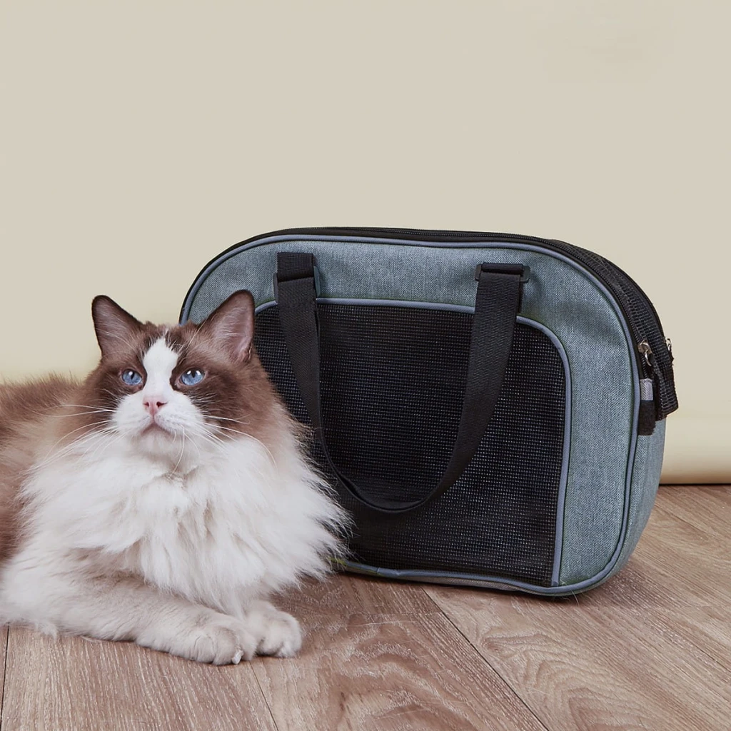 Geanta pentru transportare animale de companie cu plasa respirabila pentru caine & pisica, jumi, gri 2