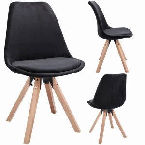 Scaun bucatarie/living, Jumi, Saida, catifea, lemn, 49x52x83 cm, Negru
