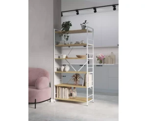 Raft metalic nex loft 1700x800x350 mm, 5 rafturi, pal, white/ oak artisan Thumbnail 10