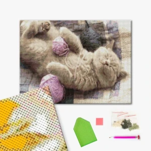 Mozaic cu diamante 40*50 сm (fără cutie) – motănaș cu ghem de lână, lucia heffernan Thumbnail 2